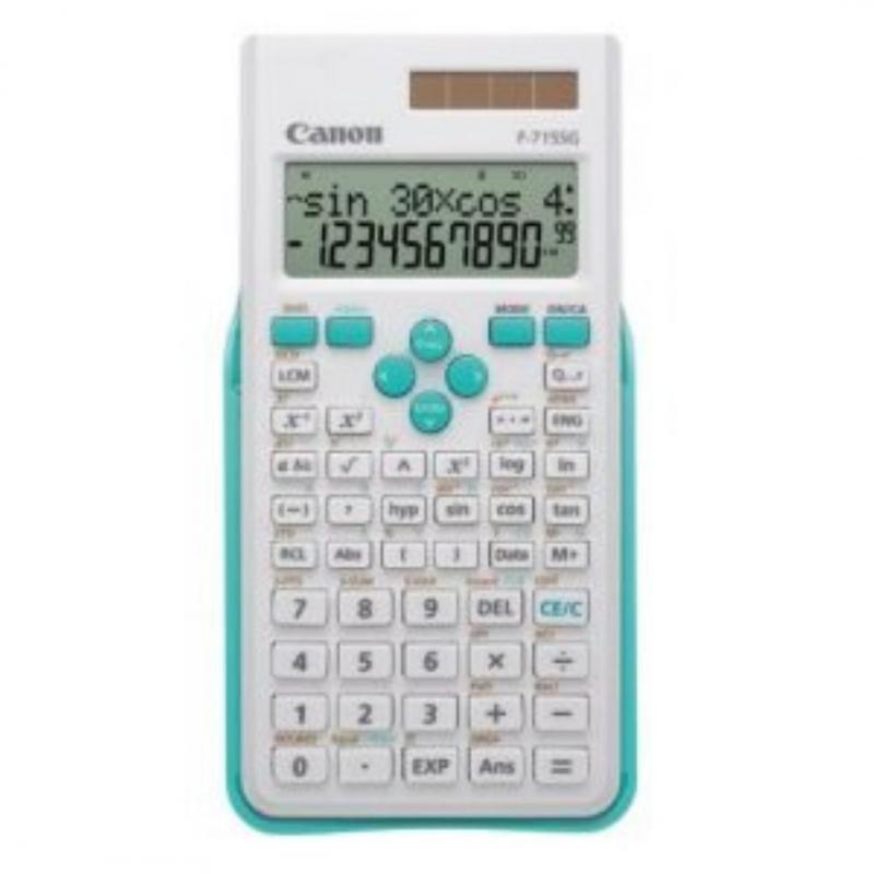 Calculator birou Canon F715SGWBL, 16 digiti, display LCD 2 linii, alimentare solara si baterie, 250 functii, culoare: alb + bleu.