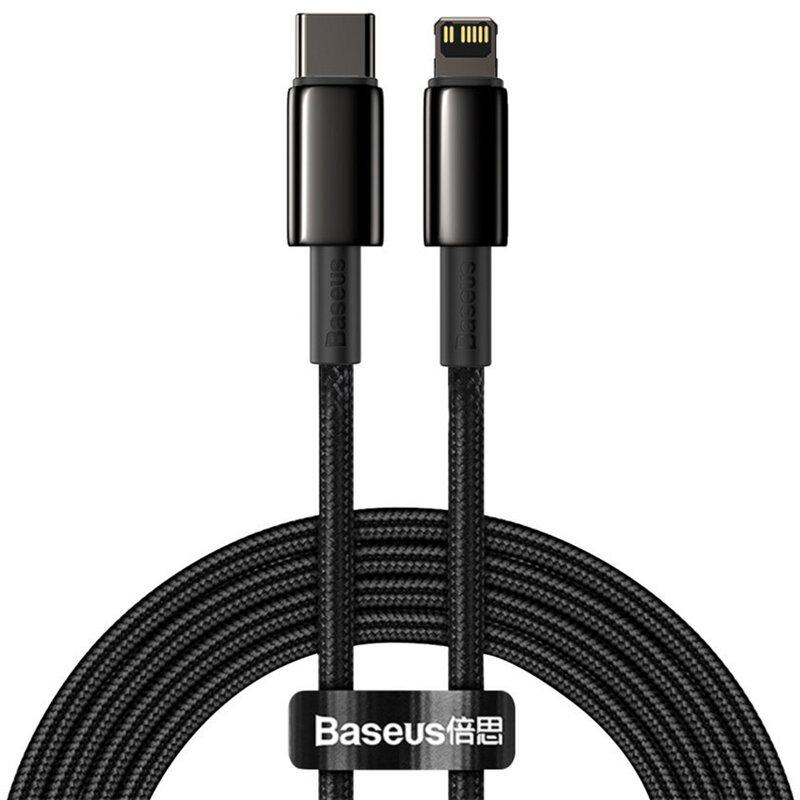 CABLU alimentare si date Baseus Tungsten Gold, Fast Charging Data Cable pt. smartphone, USB Type-C la Lightning Iphone 20W, braided, 1m, rezistent zgarieturi, negru 