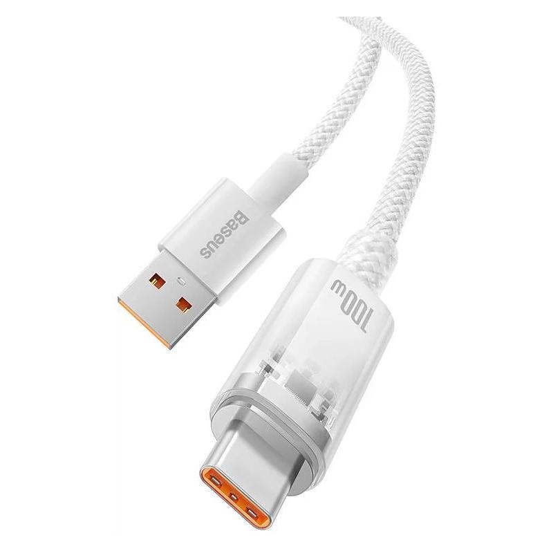 CABLU alimentare si date Baseus Explorer, Fast Charging Data Cable pt. smartphone, USB la USB Type-C 100W, senzor de temperatura, braided, 2m, alb 
