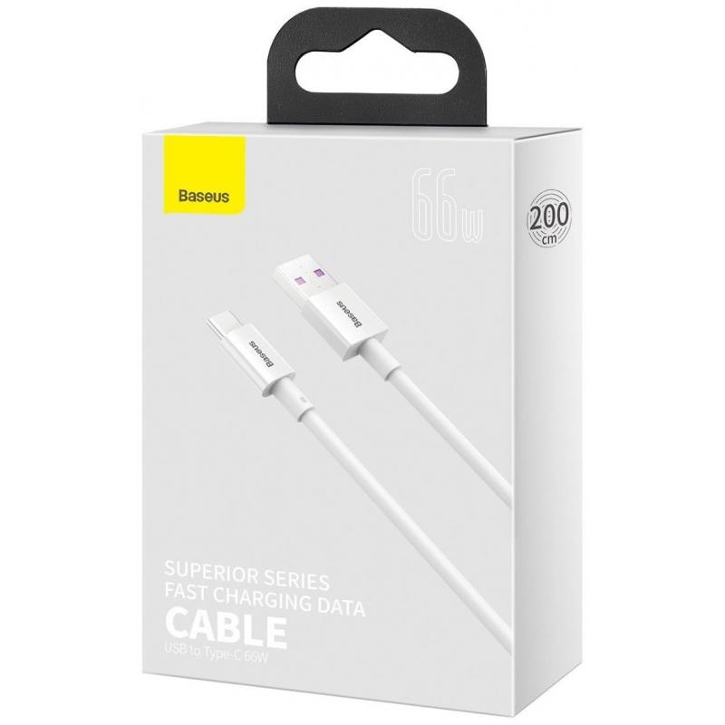 Cablu alimentare si date Baseus Superior, Fast Charging Data Cable pt. smartphone, USB la USB Type-C 66W, 2m, alb