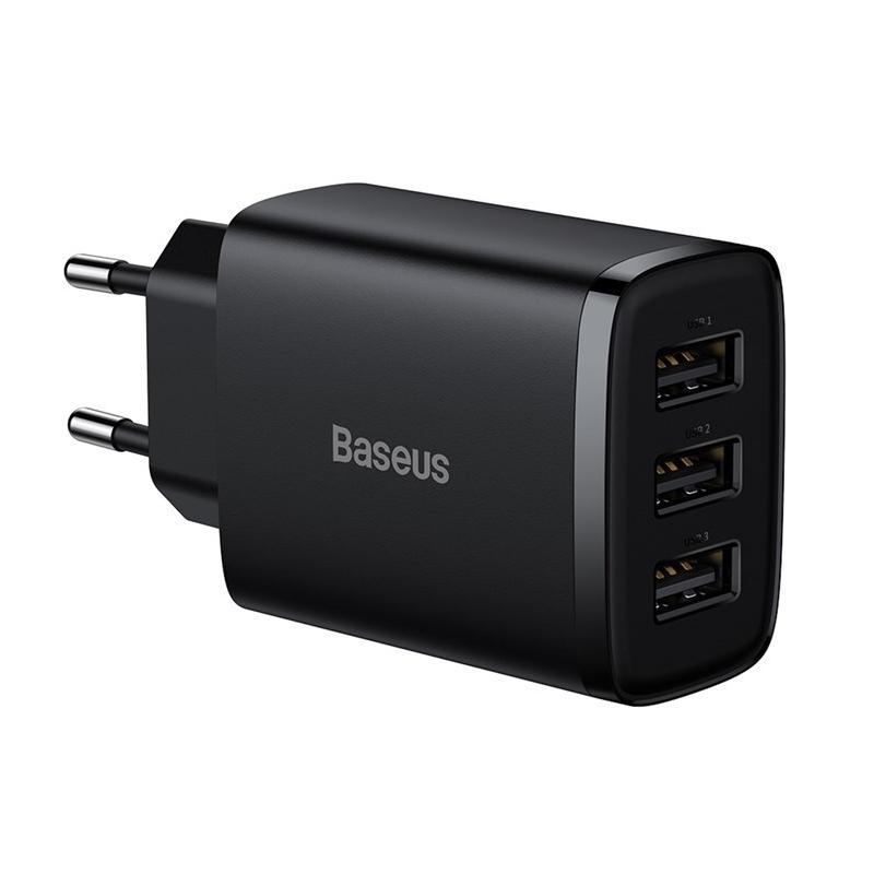 INCARCATOR retea Baseus Compact, Quick Charge 17W, 3 x USB 5V/2.1A, negru 