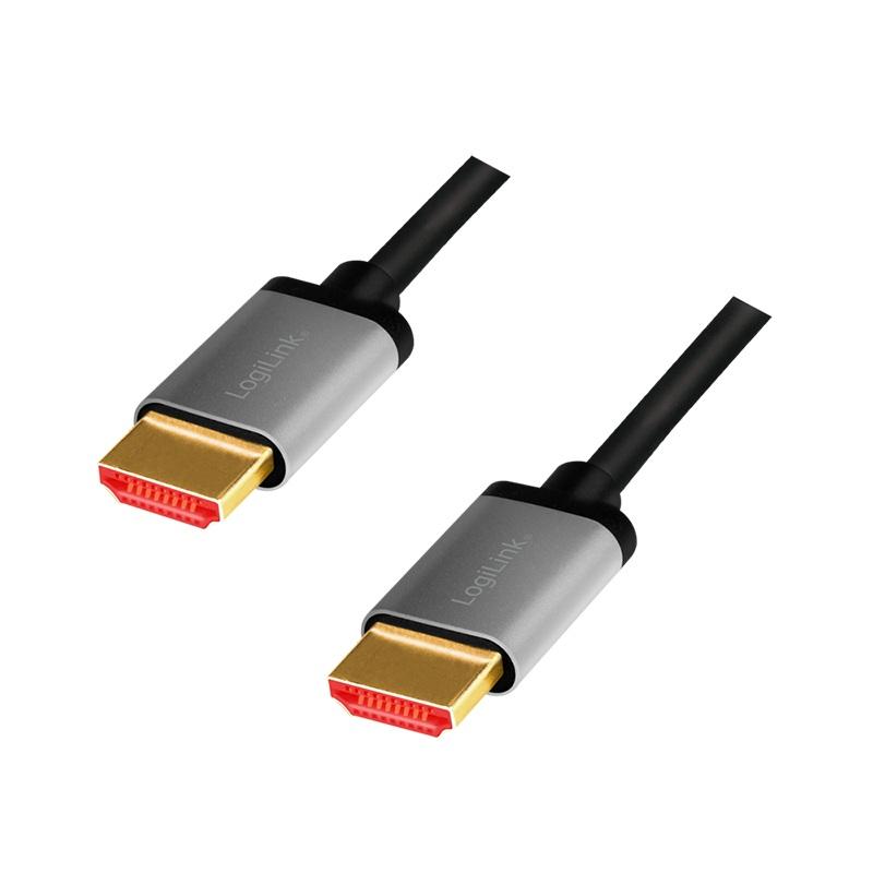 CABLU video LOGILINK, HDMI (T) la HDMI (T) 2.1 UHS, 2m, conectori auriti, rezolutie maxima 8K (7680 x 4320) la 60 Hz, aluminiu, negru, 