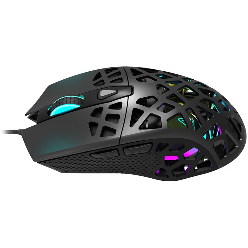 CANYON Puncher GM-20 High-end Gaming Mouse with 7 programmable buttons, Pixart 3360 optical sensor, 6 levels of DPI and up to 12000, 10 million times key life, 1.65m Ultraweave cable, Low friction with PTFE feet and colorful RGB lights, Black, size:126x67