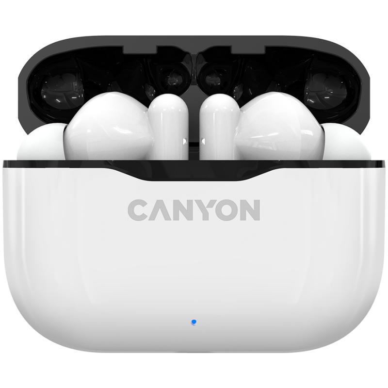 Canyon TWS-3 Bluetooth headset, with microphone, BT V5.0, Bluetrum AB5376A2, battery EarBud 40mAh*2+Charging Case 300mAh, cable length 0.3m, 62*22*46mm, 0.046kg, White