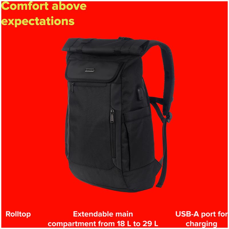 CANYON RT-7, Laptop backpack for 17.3 inch, Product spec/size(mm): 470MM(+200MM) x300MM x 130MM, Black, EXTERIOR materials:100% Polyester, Inner materials:100% Polyester, max weight (KGS):