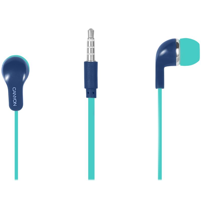 CANYON EPM-02 Stereo Earphones with inline microphone, Green+Blue, cable length 1.2m, 20*15*10mm, 0.013kg