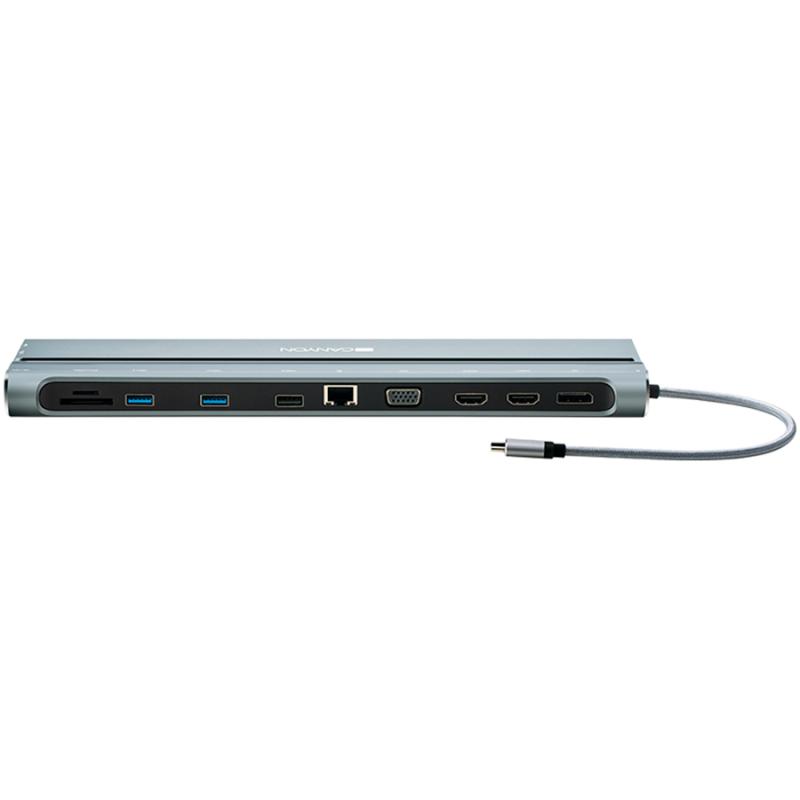 Canyon Multiport Docking Station with 14 ports: Type c data+Audio+Type C PD3.0 100W+SD+TF+2*USB3.0+USB2.0+RJ45+2*HDMI+VGA+DP+Lock, Input 100-240V, Output USB-C PD 5-20V/5A, cable length 0.20m, Space grey, 76*22.5*301mm, 0.36kg(Generation B)
