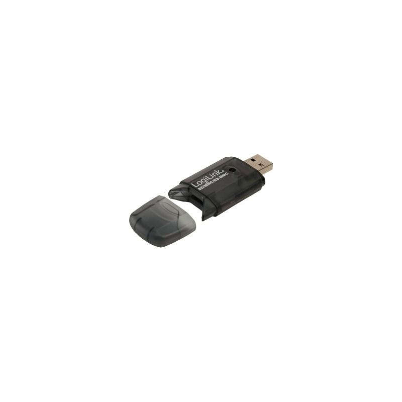 CARD READER extern LOGILINK, interfata USB 2.0, citeste/scrie: SD, MMC, RS-MMC; plastic, negru-transparent 