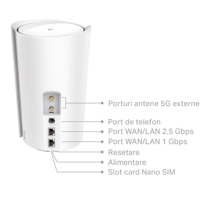 TP-Link AX6000 5G whole home mesh Wi-Fi 6 System, Deco X80-5G(1-pack); Dual-Band, Standarde Wireless: IEEE 802.11ax/ac/n/a 5 GHz, IEEE 802.11ax/n/b/g 2.4 GHz, Viteza: 5 GHz: 4804 Mbps (802.11ax), 2.4 GHz: 1148 Mbps (802.11ax), Acoperire: 1-3 camere, 8 x a