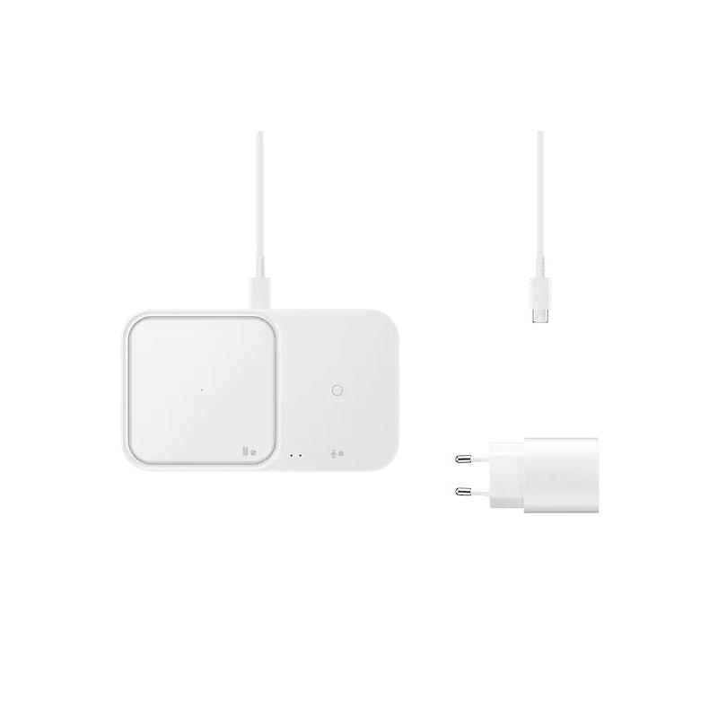 Wireless Charger Duo 15W Super Fast Wireless Charge; Travel Adapter 25W Super Fast Charge; USB-C to USB-C Cable, 1m; White 