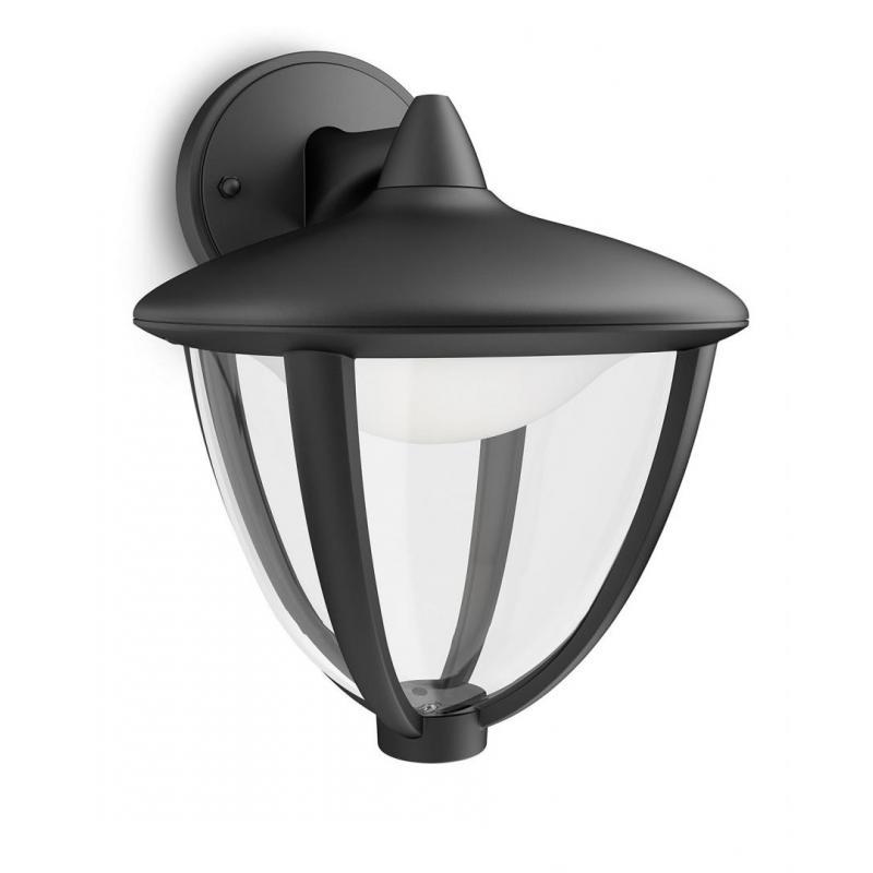 Aplica tip felinar LED pentru exterior Philips myGarden Robin DOWN, 4.5W (42W), 430 lm, lumina calda (2700K), IP44, 200x174x230mm, Negru