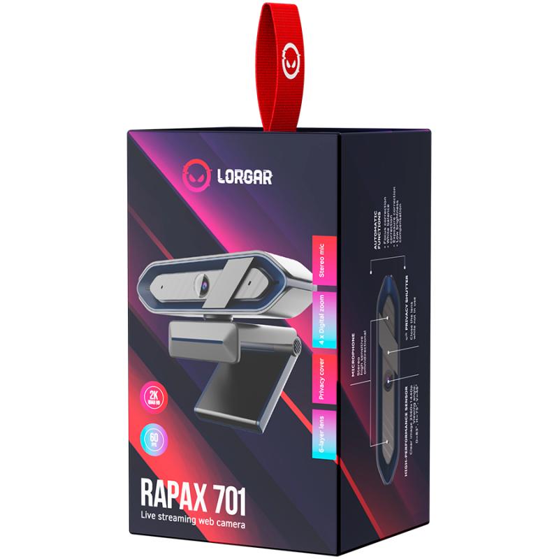 LORGAR Rapax 701, Streaming Camera,2K 1080P/60fps, 1/3'',4Mega CMOS Image Sensor, Auto Focus, Built-in high sensivity low noise cancelling Microphone, Blue coating color, USB 2.0 Type C , L=2000mm, size: 105x46.8x62.5mm, Weight: 108g