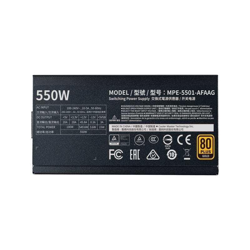 SURSA COOLER MASTER  550W (real), MWE Gold 550 V2, silent HDB fan 120mm, 80 Plus Gold, 2x PCI-E (6+2), 8x S-ATA, modulara 