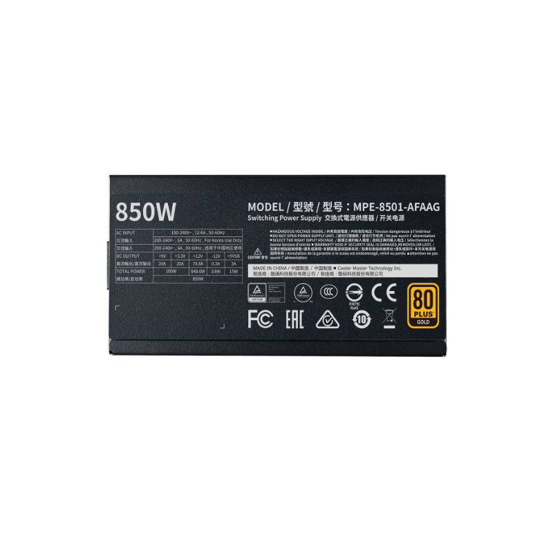 SURSA COOLER MASTER  850W (real), MWE Gold V2 850, fan 120mm, 80 Plus Gold, 4x PCI-E (6+2), 12x S-ATA, modulara 
