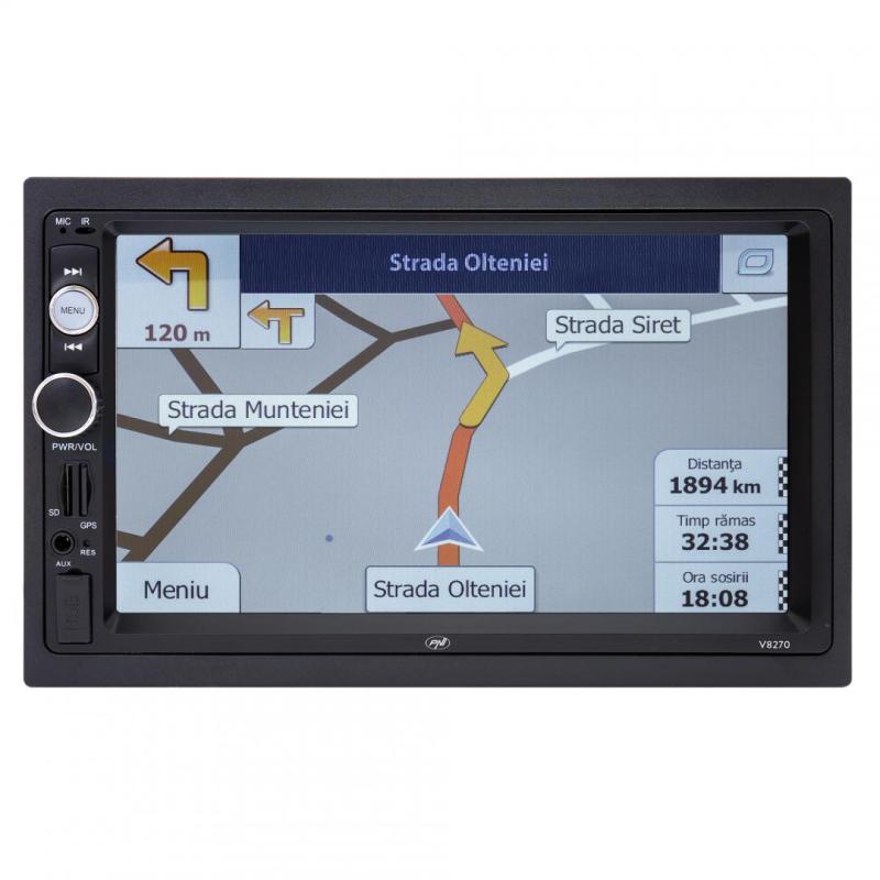 Navigatie multimedia PNI V8270 2 DIN cu GPS MP5, touch screen 7 inch, radio FM, Bluetooth, Mirror Link, AUX, USB, microSD, Culoare: negru, 7