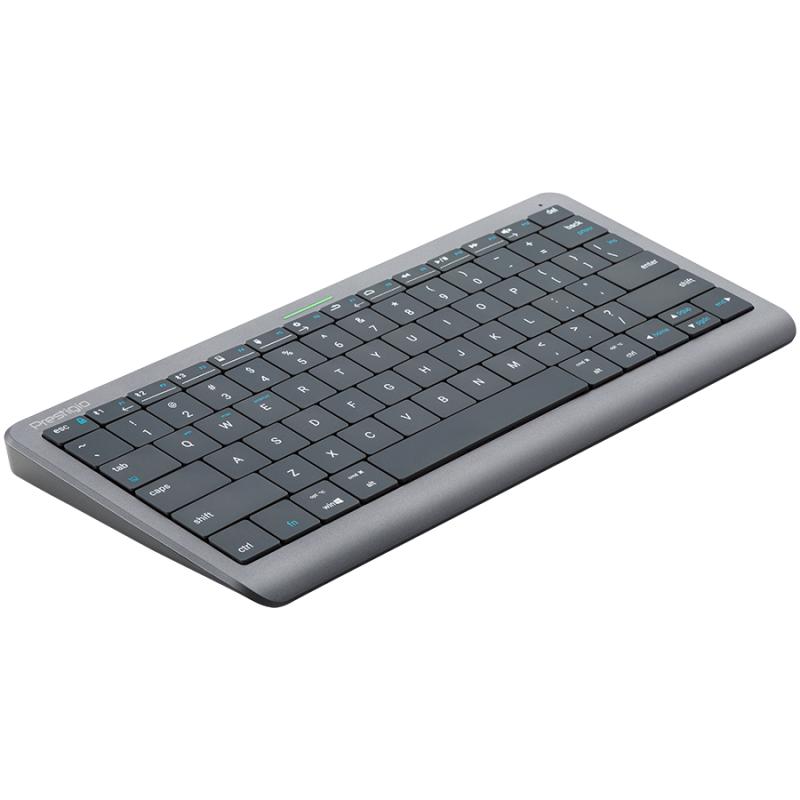 Click&Touch, wireless multimedia keyboard for Smart-TV with touchpad embedded into keys, auto-switch between keyboard and touchpad, connect to 5 devices via Bluetooth, USB dongle and Type-C, LED status indicators, built-in battery, space grey color