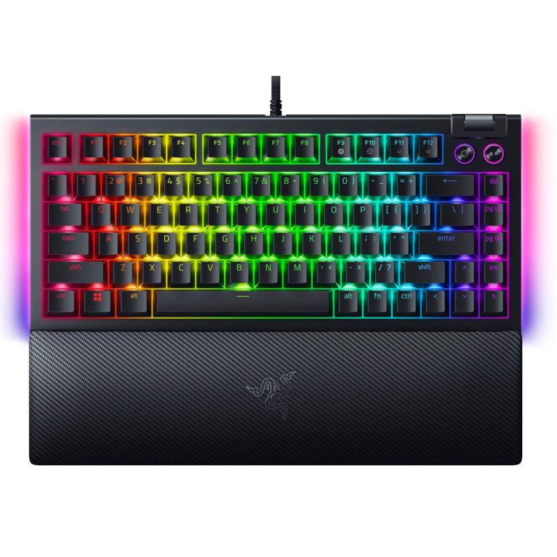 Tastatura mecanica gaming BlackWidow V4 75%, taste ABS, layout Intls. US (ISO),iluminare RGB, cu 6 butoane customizabile, suport pentru incheietura magnetic, negru