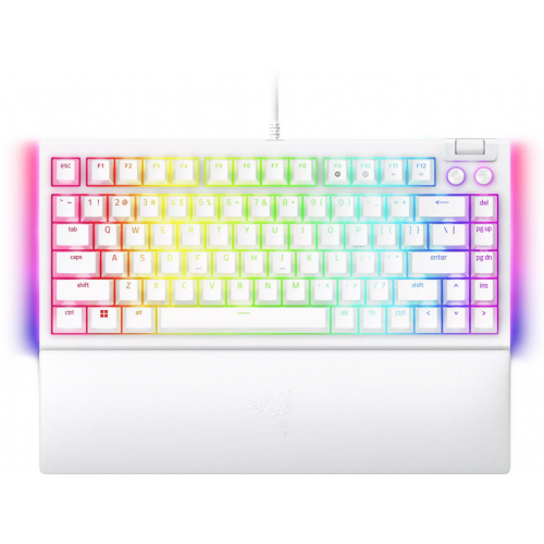 Tastatura mecanica gaming BlackWidow V4 75%, taste ABS, layout US, iluminare RGB, cu 6 butoane customizabile, suport pentru incheietura magnetic, alb