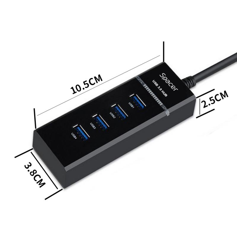 HUB extern SPACER, porturi USB: USB 3.0 x 4, conectare prin USB 3.0, negru