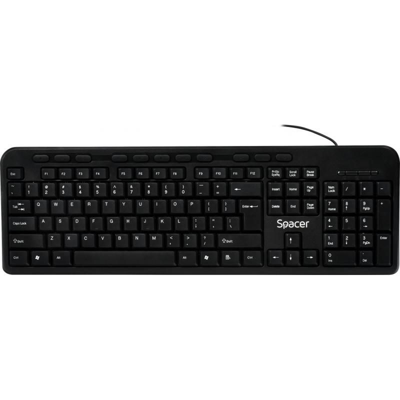 Tastatura Spacer SPKB-169 cu fir, USB, multimedia, 104 taste + 11 taste multimedia, anti-spill, negru