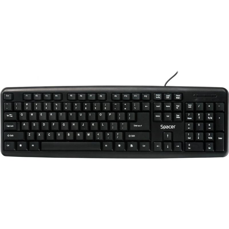 Tastatura Spacer SPKB-S62 cu fir, USB, 104 taste, anti-spill, negru