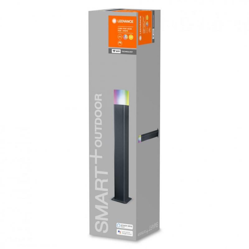 Stalp LED RGB pentru exterior Ledvance SMART+ Wifi Cube Post, 10W, 500 lm, lumina alba si color (3000K), IP44/IK03, 500x120mm, aluminiu, Gri inchis