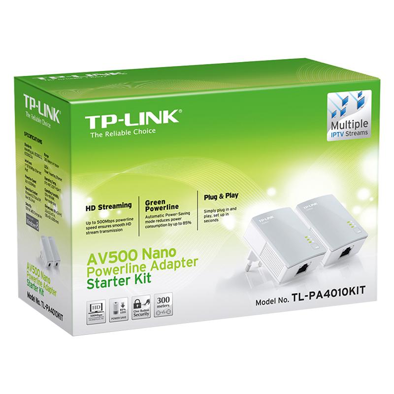 TP-Link Kit PowerLine 500Mbps, Ultra Compact Size, HomePlug AV, GreenPowerline, Plug and Play, 2 bucati TL-PA4010