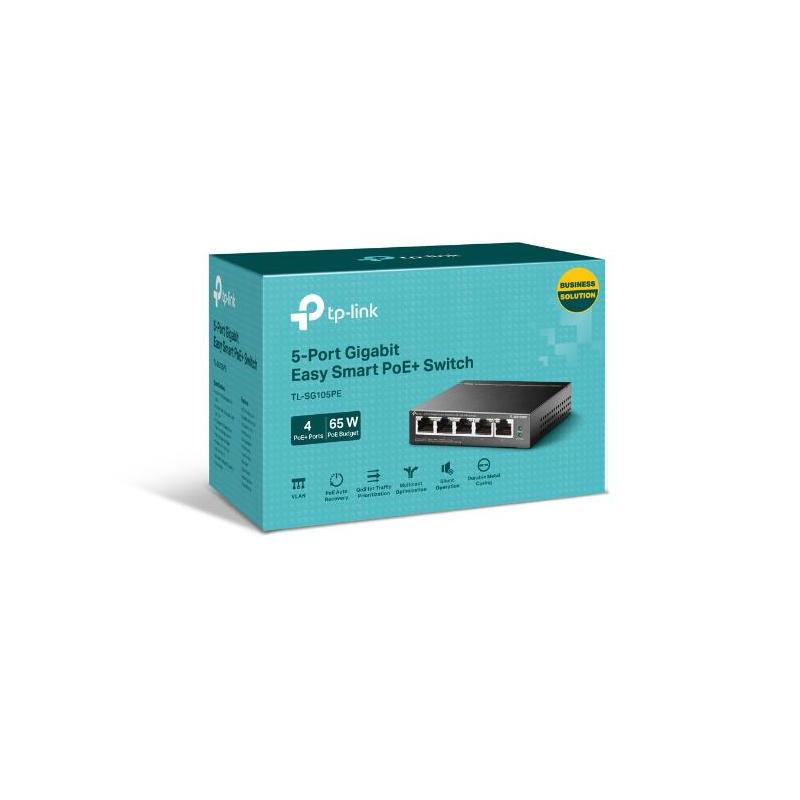 Switch TP-Link TL-SG105PE, 5 porturi Gigabit, Desktop, Easy Smart, POE, 10Gbps Capacity, porturi POE: 1-4, buget POE: 65W.