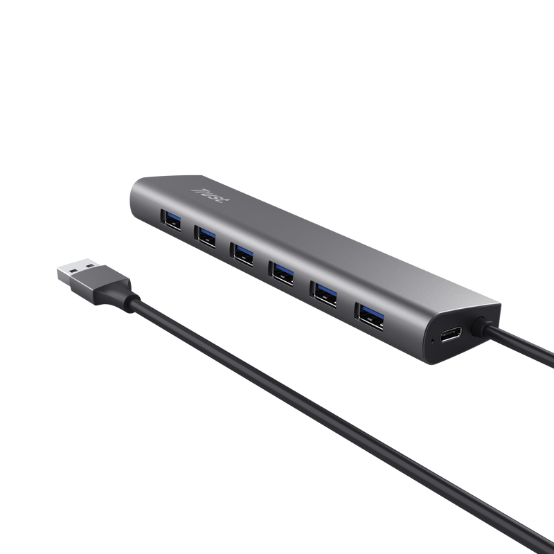 Hub Trust Halyx , 7 porturi USB 3.2 Gen 1, material aluminiu, input USB- C, output USB-A 7, gri