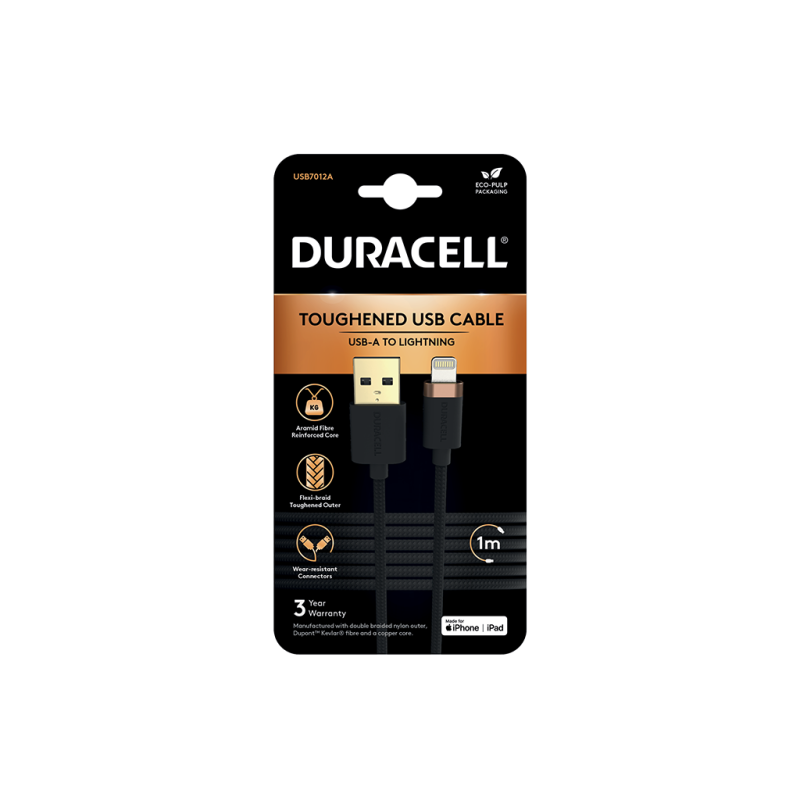 Cablu Duracell USB-A to Lightning C89 1mBlack 