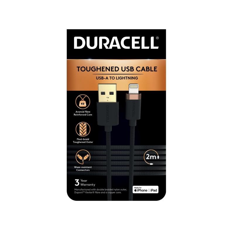 Cablu Duracell USB-A to Lightning C89 2mBlack 