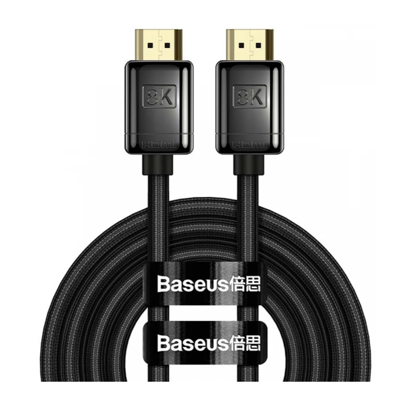 CABLU video Baseus High Definition, HDMI (T) la HDMI (T), rezolutie maxima 8K UHD (7680 x 4320) la 60 Hz, conectori auriti, aliaj zinc braided, 1m, negru 