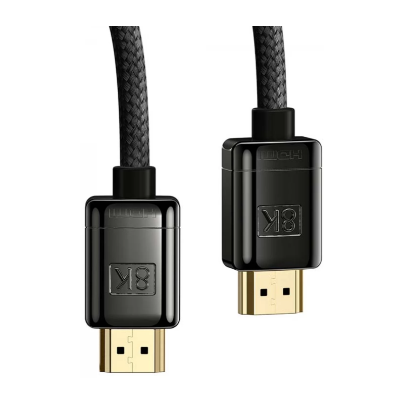 CABLU video Baseus High Definition, HDMI (T) la HDMI (T), rezolutie maxima 8K UHD (7680 x 4320) la 60 Hz, conectori auriti, alaj zinc braided, 2m, negru 